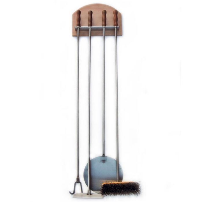 Support avec accessoires pour four à pizza en inox avec pelle, racleur, balai et fourche à bois