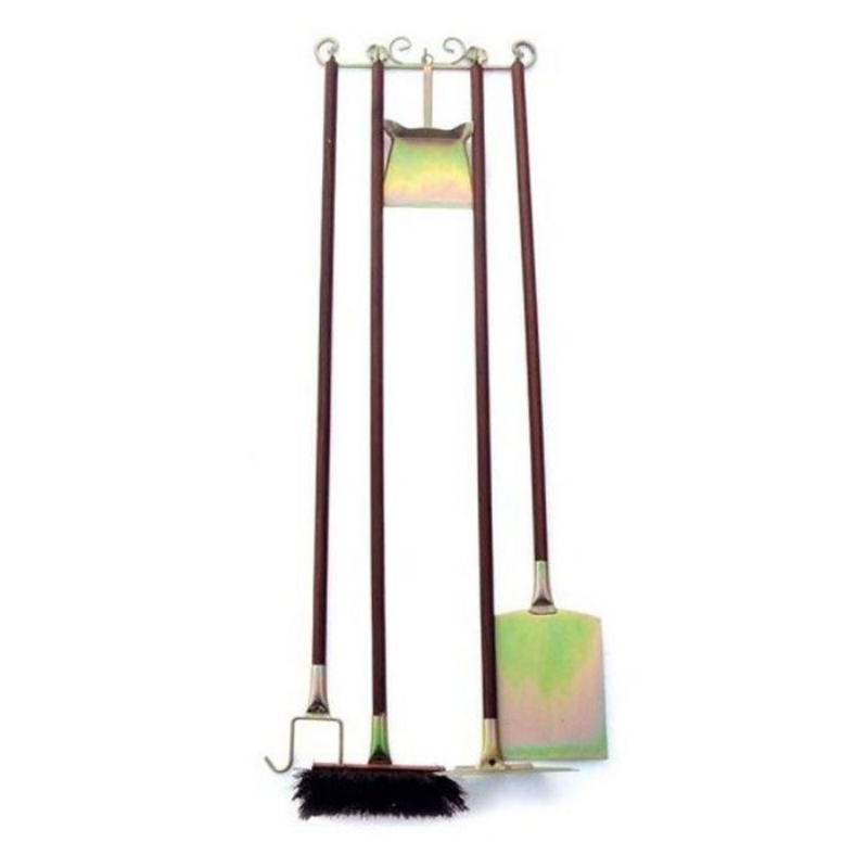 Accessoires pour four à pizza 5 pièces avec pelle à pizza, pince à bûches, tisonnier, racloir et balai