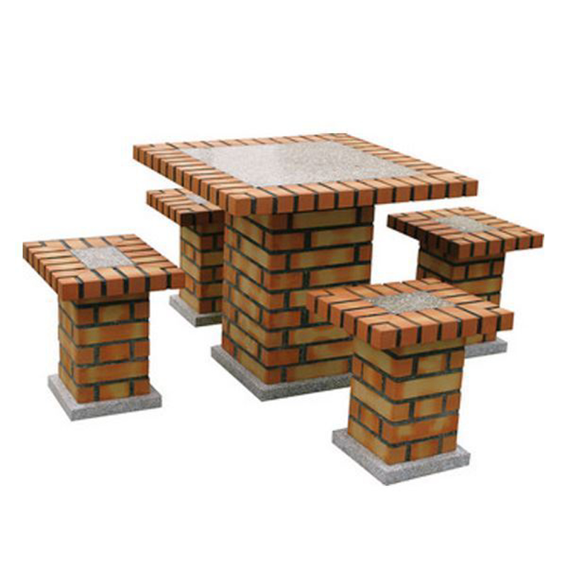 Table de jardin et quatre bancs pour votre cuisine extérieur. Complétez votre cuisine extérieure avec une belle table en briques