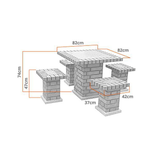 Dimensions de la table de jardin et des bancs en brique