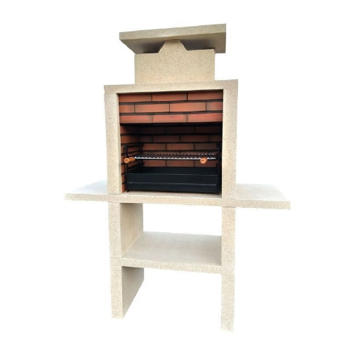Barbecue fixe extérieur en pierre et brique avec cheminée et 2 plans de travail CS605-60