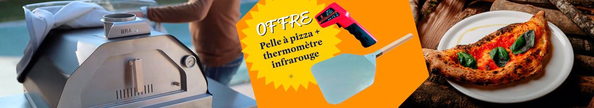 nous vous offrons une pelle à pizza et un thermomètre infrarouge pour tout achat d'un four à bois Brasa