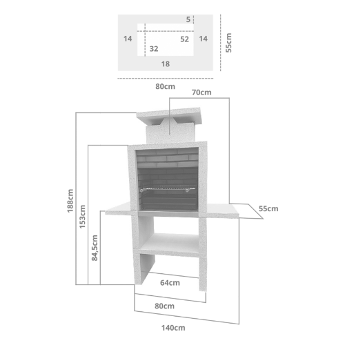 Image sur Barbecue fixe pierre, 2 plan de travail d'inox, gril 60 cm