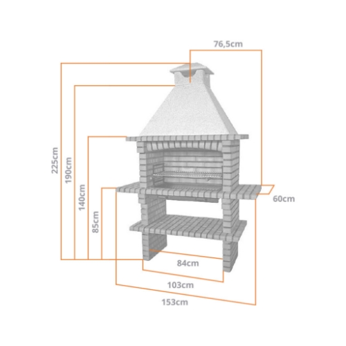 Schéma des dimensions du barbecue CS114-80 : Largeur 165cm, Hauteur 230cm, Profondeur 60cm.