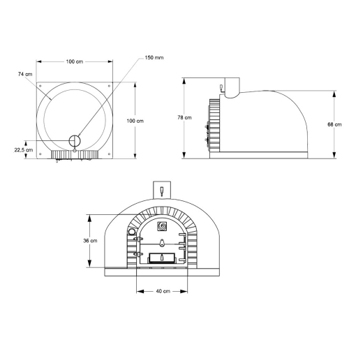 Plan technique et dimensions du four à bois REAL 100 cm