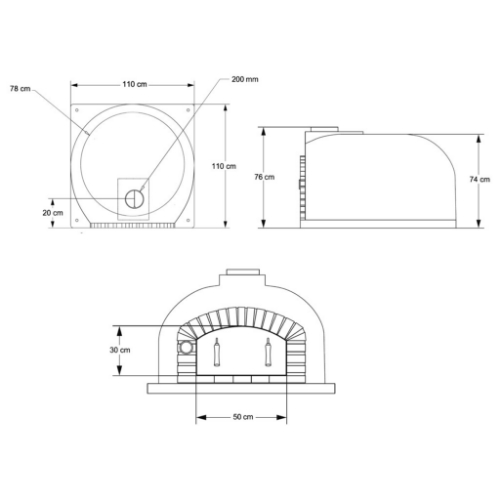 Schéma technique et dimensions du four à pizza à bois COLISEU 110