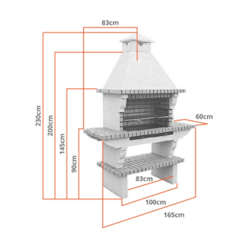 Dimensions barbecue en brique CS114-80 avec grill 80 cm plan technique