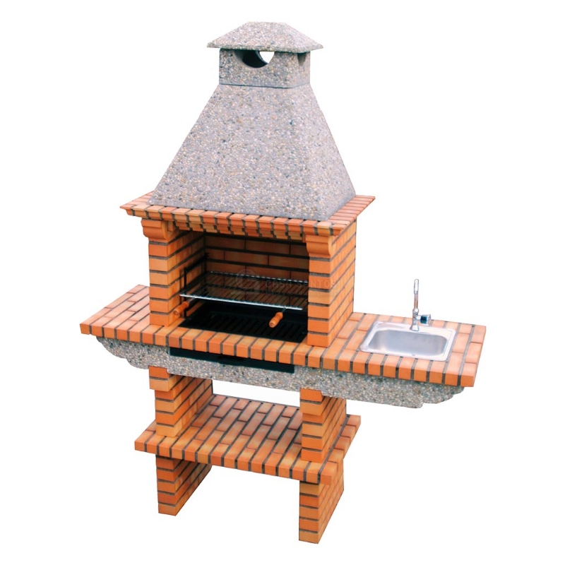 Barbecue fixe extérieur en brique avec grill 60 cm, évier et robinet en inox, modèle CS120-60