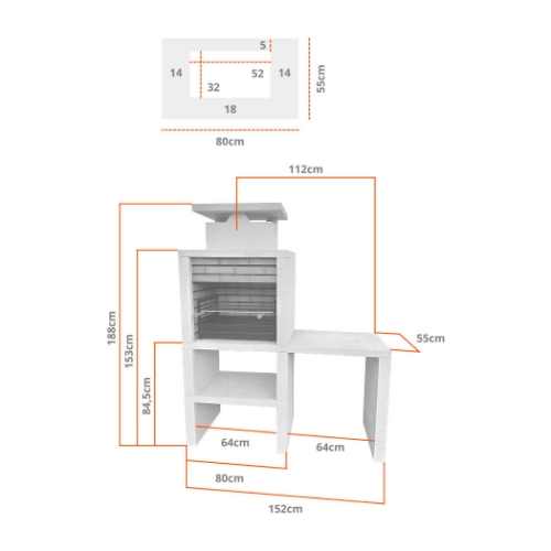 Dimensions barbecue en pierre avec plan de travail grill 60 cm largeur 152 cm
