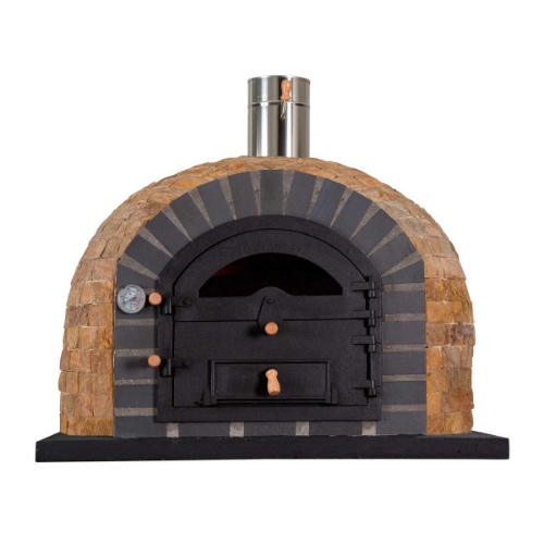 Vue frontale du four à pizza et pain à bois Champagne 110 avec porte en fonte