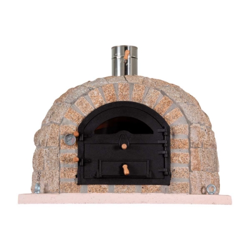 Four à bois en granit naturel 110 cm – façade avec porte en fonte et vitre