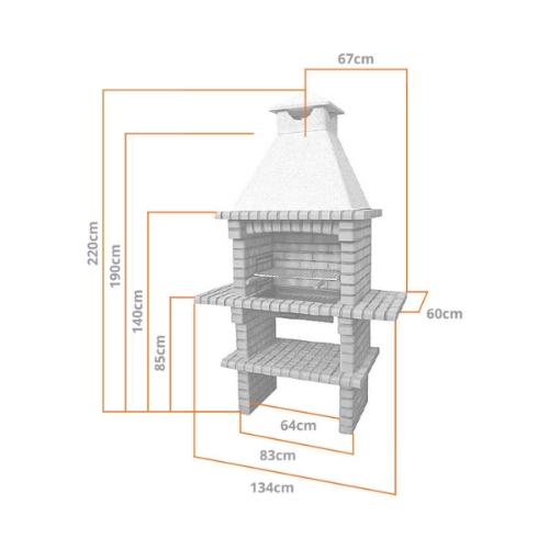 Dimensions du barbecue CS112 : Hauteur 225cm, Largeur 147cm, Grille 60x38cm