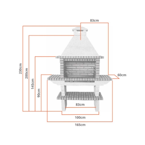 Dimensions du barbecue CS115-80 : Largeur 165cm, Hauteur 230cm, Profondeur 60cm