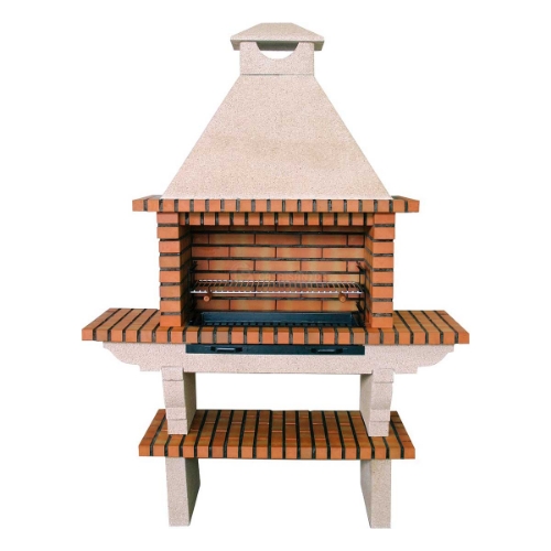 Barbecue en pierre et brique CS115-80 avec large plan de travail et cheminée