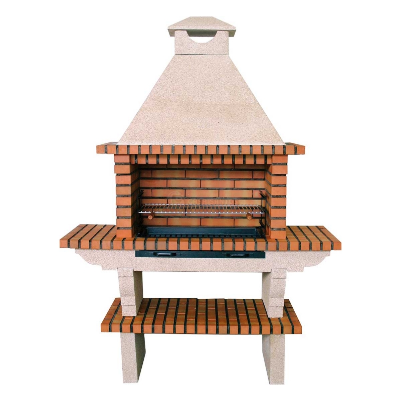 Barbecue en pierre et brique CS115-80 avec large plan de travail et cheminée