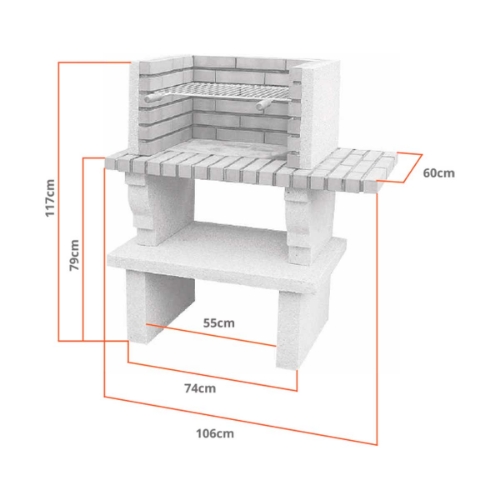 Dimensions du barbecue en brique CS132-60 – largeur 106 cm, hauteur 117 cm
