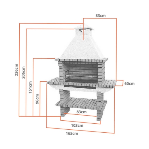 Dimensions du barbecue CS116-80 – 165 x 60 x 236 cm