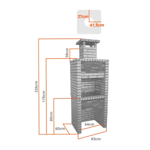 Dimensions approximatives du barbecue mural CS301