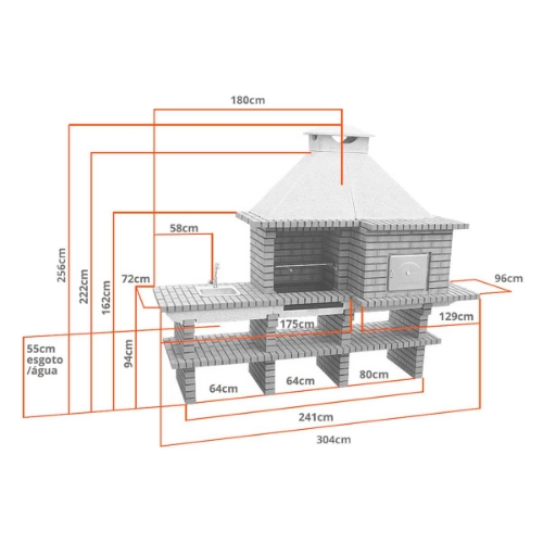 Image sur Cuisine extérieure barbecue & four à bois avec évier CS145-75-60