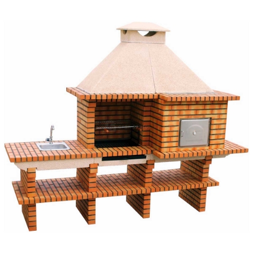 Image sur Cuisine extérieure barbecue & four à bois avec évier CS145-75-60