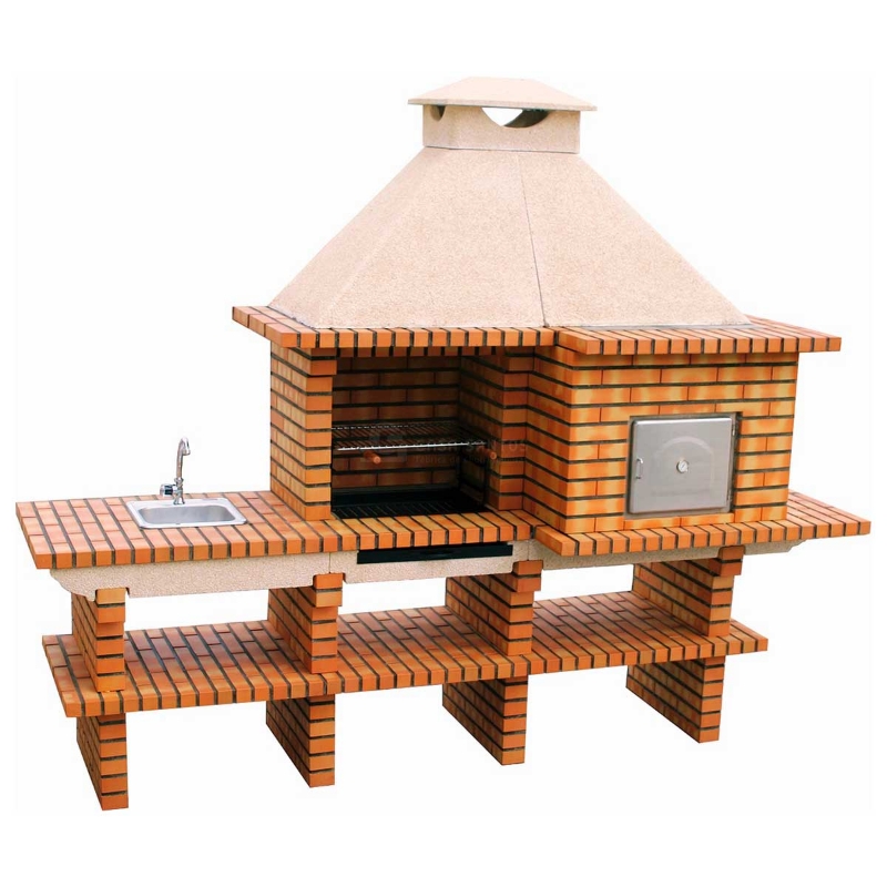 Image sur Cuisine extérieure barbecue & four à bois avec évier CS145-75-60