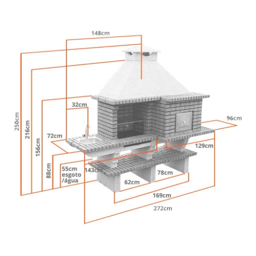 Dimensions cuisine extérieure CS143 largeur 272 cm profondeur 96 cm hauteur 250 cm