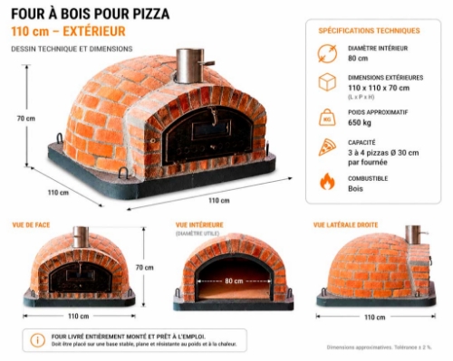 Image sur Four à Pizza Bois 110 cm Traditionnel en Briques pour Extérieur