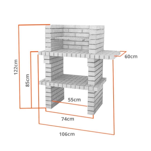Dimensions du barbecue fixe en brique avec grill 60 cm pour terrasse et jardin