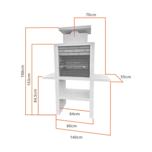 Dimensions barbecue en pierre et brique CS605-60 largeur 140 cm hauteur 188 cm