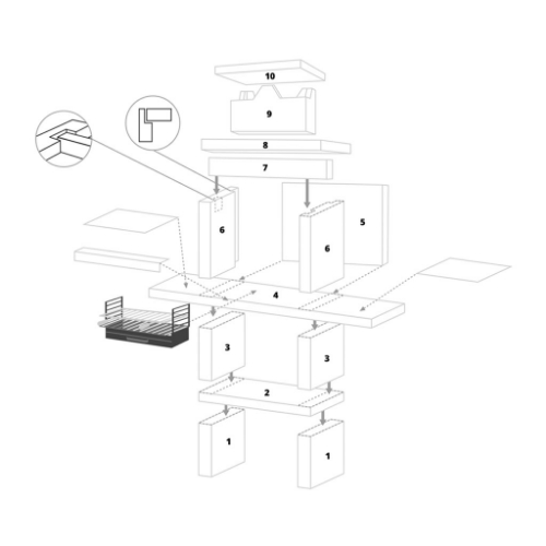 Schéma de montage barbecue en pierre avec plans inox 304 CS606-60
