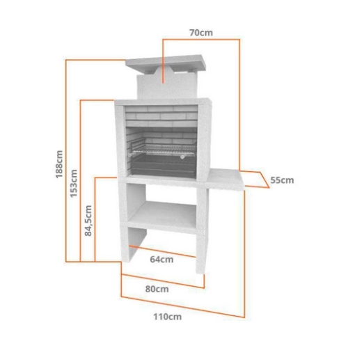 Dimensions barbecue en pierre avec plan de travail largeur 110 cm hauteur 188 cm