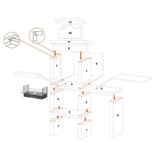 Schéma de montage barbecue en pierre avec tablette inox réversible CS608