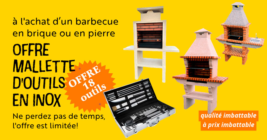 Nous offrons une mallette de 18 outils avec tous les barbecues en brique et en pierre.