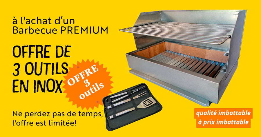Nous vous offrons une mallette de 3 ustensiles avec tous les barbecues PREMIUM à poser.