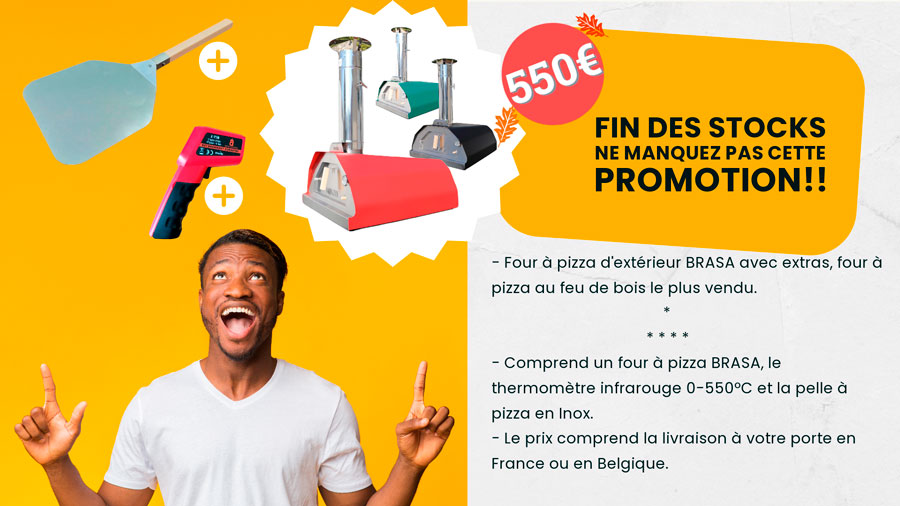 Avec tous les fours à pizza Brasa, nous offrons le thermomètre infrarouge et la pelle à pizza